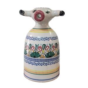 Espana Cow Bull Pottery Floral Creamer Ceramic Hand Painted Spain Milk Talavera